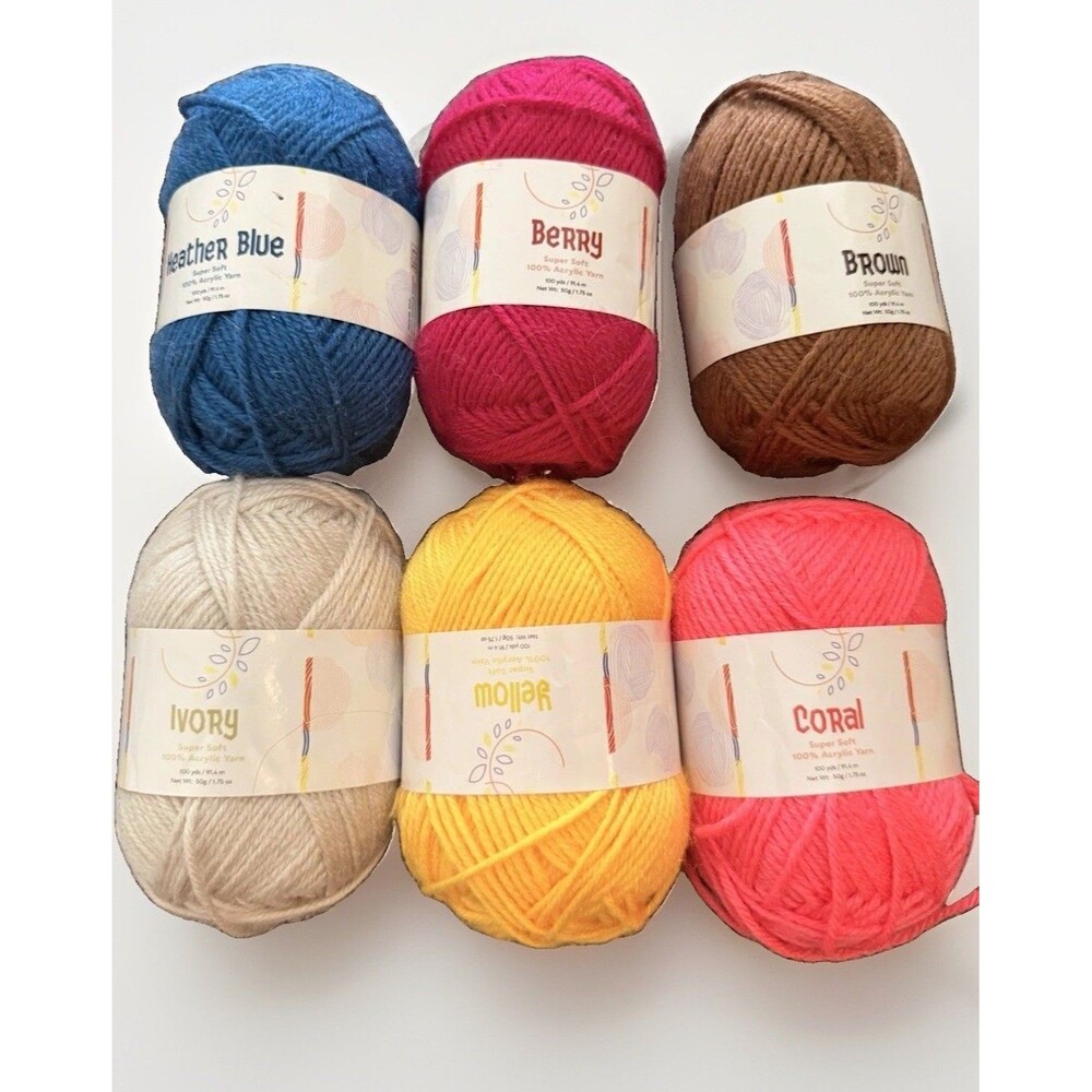 Super Soft 100% Acrylic Yarn Lot 6 Skeins Assorted Colors 300g 600yd New